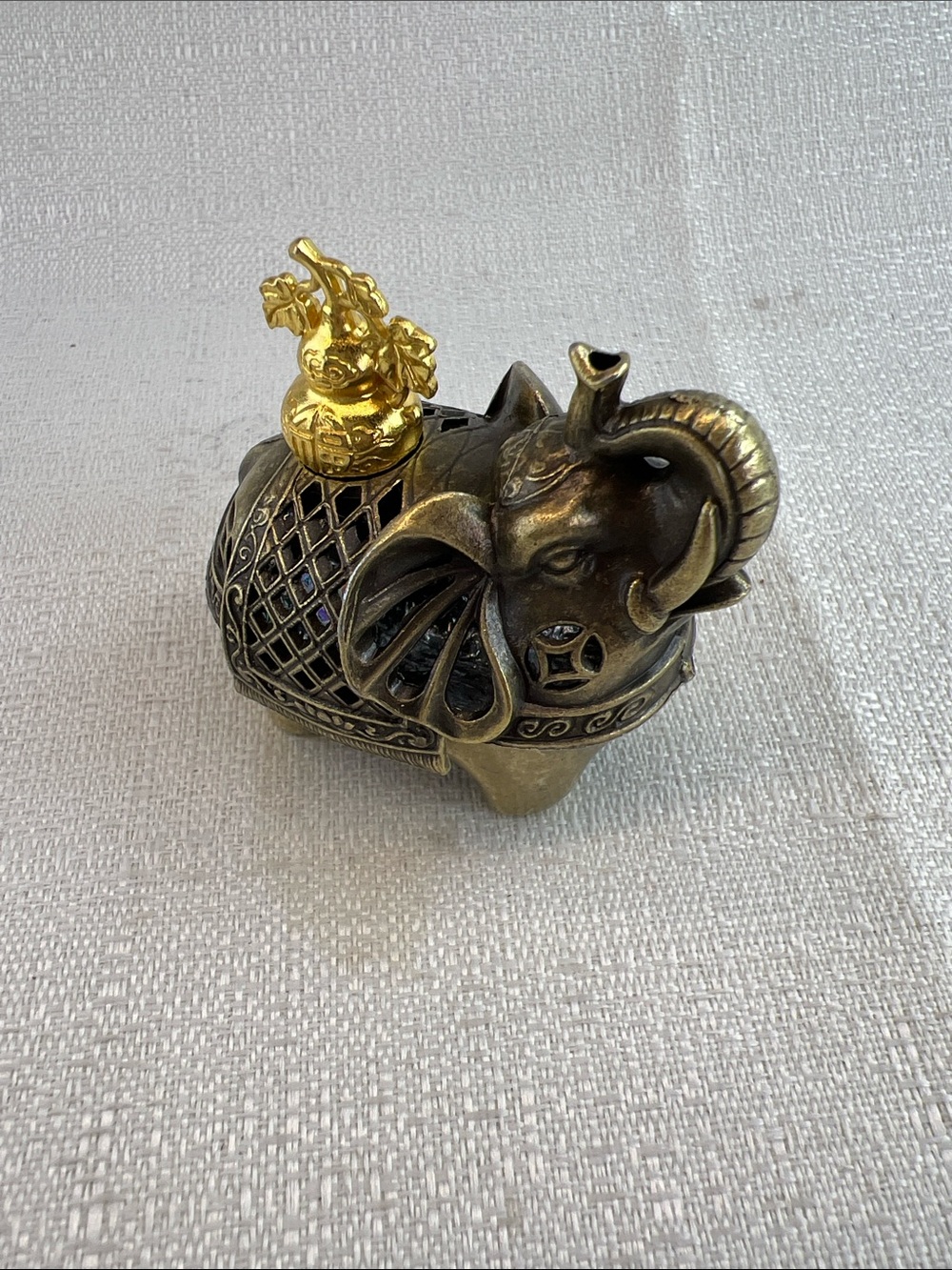 Elephant incense holder brass with gold accent